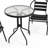 Amlie 23.75" Round Glass Metal Table with 2 Metal Aluminum Slat Stack Chairs-1642503297