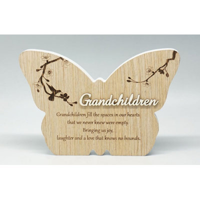 Grandchildren- Butterfly Shape With Saying Block Sign