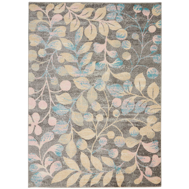 Tapis gris / beige à motif floral Leeming, Rectangle 4 pi x 6 pi