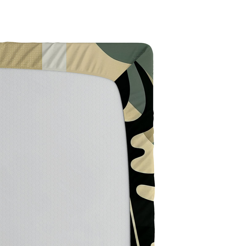 Drap-housse Ambesonne Monstera_ Abstrait boho Mid-Century_ Vert réséda pâle et brun clair, Drap-housse simple TG