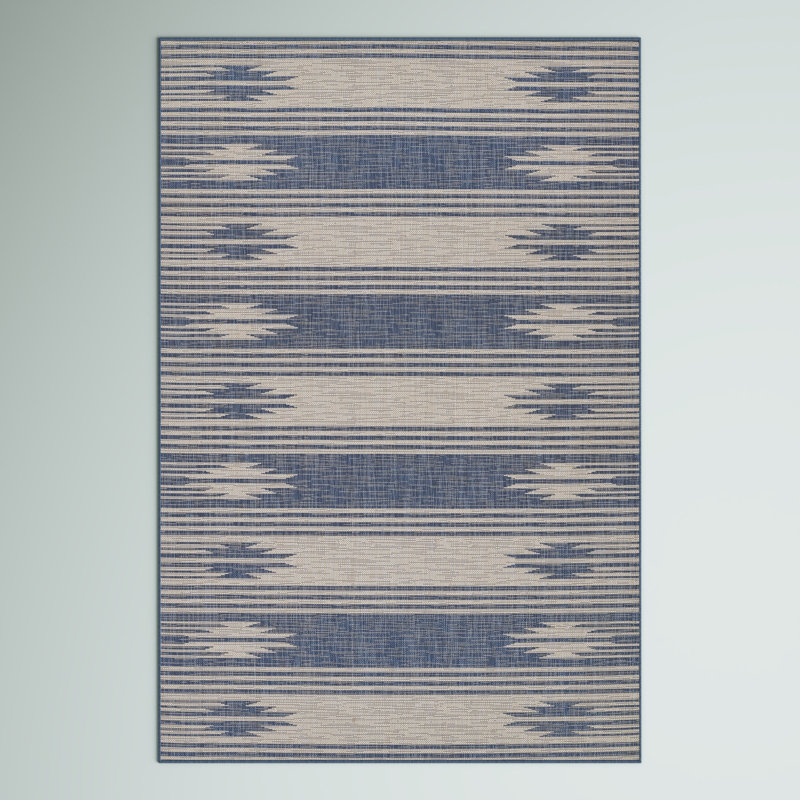 Tapis intérieur / extérieur bleu / beige Hadlee, Rectangle 4 pi 1 po x 6 pi