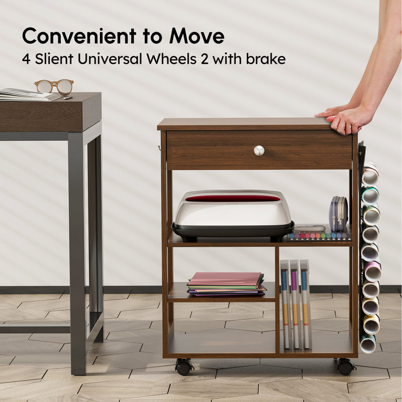 Craft Sewing Table with Machine Platform,drawer and 10 Vinyl Roll Holders