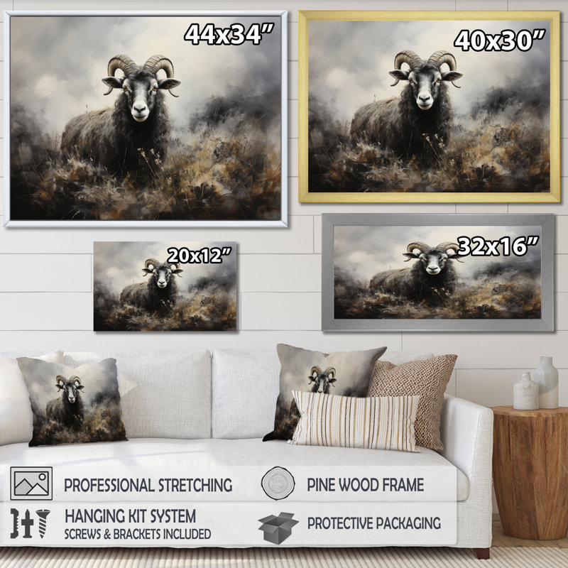 «Charcoal Sheep Beauty I - Sheep», reproduction d'art murale, H 16 po x l 32 po, Toile tendue