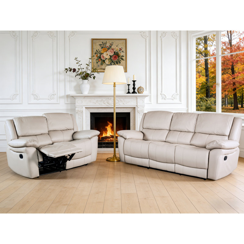 Ensemble de salon inclinable manuel en cuir 2 pièces, conception près du mur, avec siège confortable en mousse et ressorts ensachés