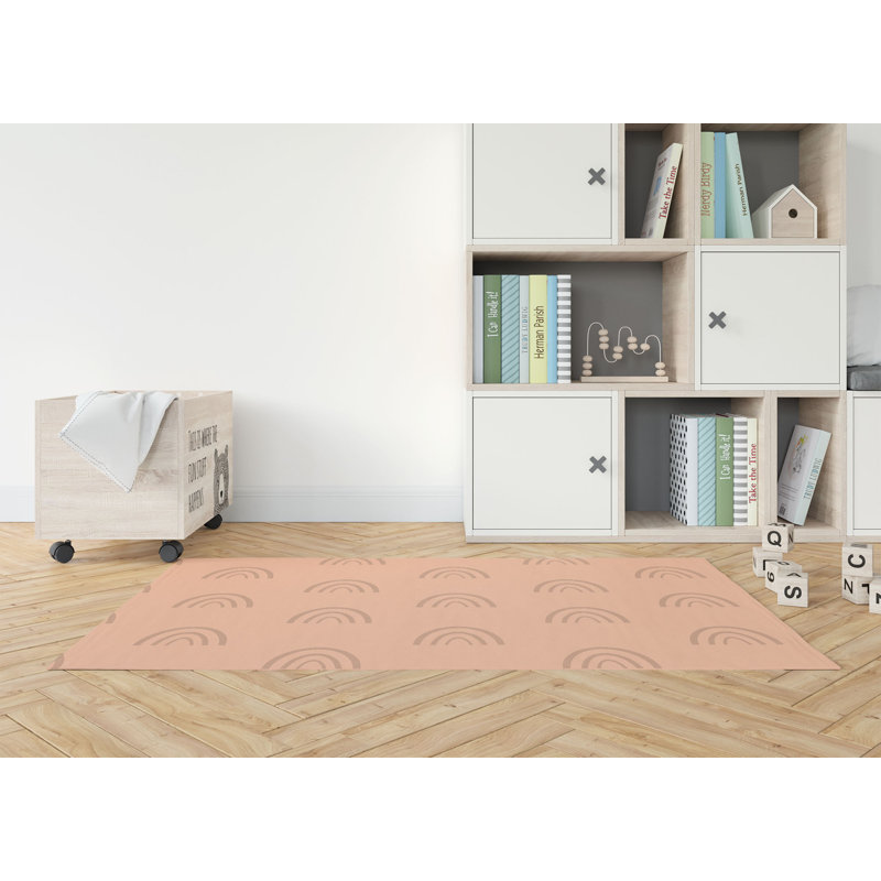 Plain Bows Kids Play Mat, Rectangle 4' x 6', Peach/Ivory