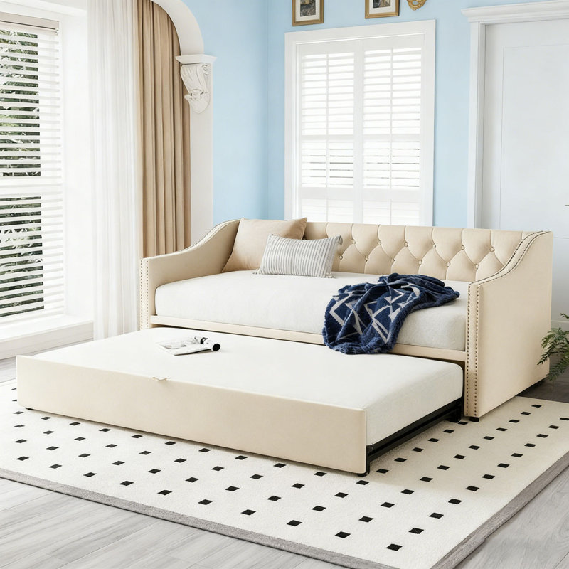 Lit de jour rembourré avec couchette Pop Up, Beige