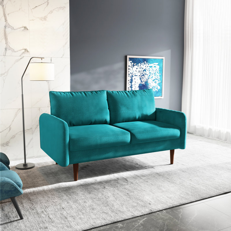 Anacapa 58" Velvet Round Arm Sofa Loveseat, Dark Cyan Velvet