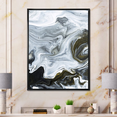Marbre noir et blanc abstrait liquide - peinture sur toile