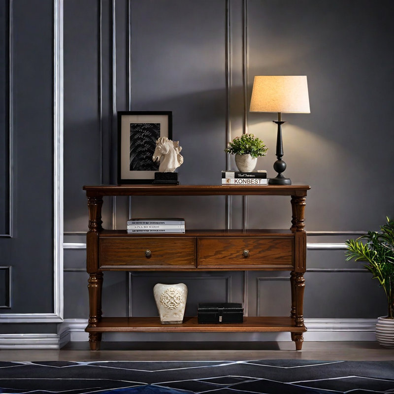 Console multifonctionnelle en bois massif, H 34,65 po x l 39,37 po x P 13,78 po, Brun