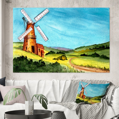 Paysage avec un moulin à vent et un toit de tuiles - Peinture sur toile