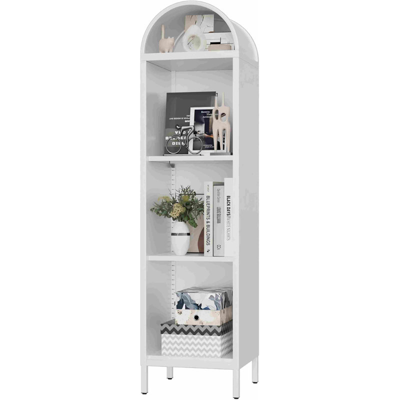 Arch Display Bookcase With 2 Adjustable Shelves, Kitchen Pantry Storage Bookshelf For Dining Room, Home, Office, Kitchen, Study Room, Assembly Required, White