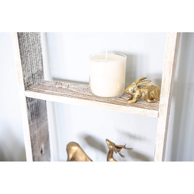 Étagère en bois rustique à 4 marches, H 60 po x l 15 po x P 3 po, Blanc