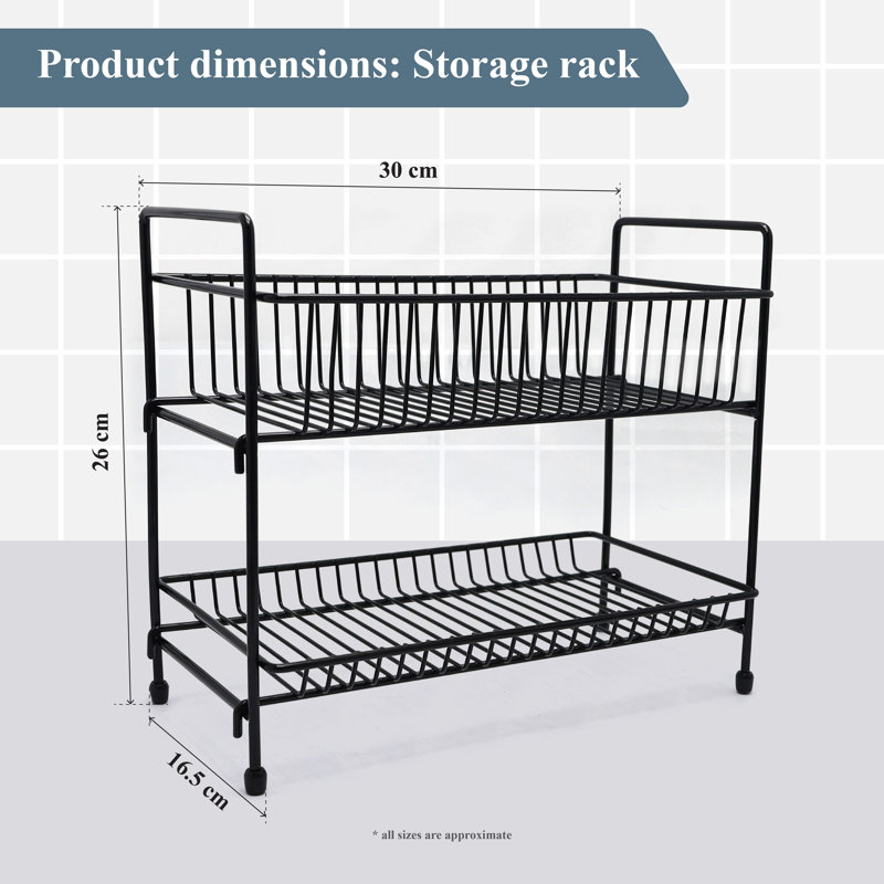 Buckingham Free Standing 2 Tier Spice Rack Kitchen Countertop Storage Organiser 30 cm, Matte Black