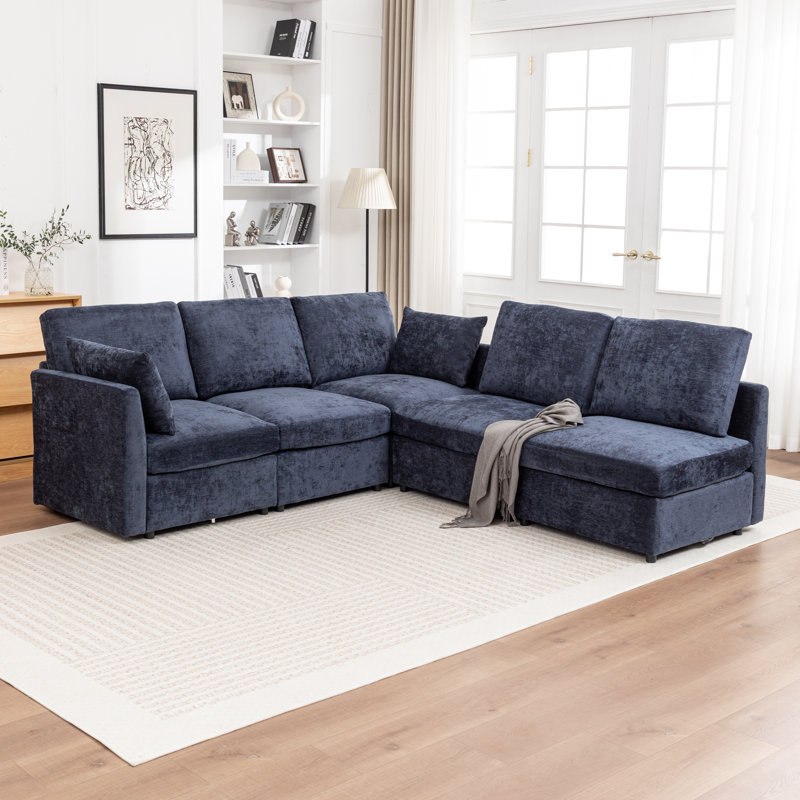 Canapé modulaire rembourré 5 pièces Wilroy, Bleu