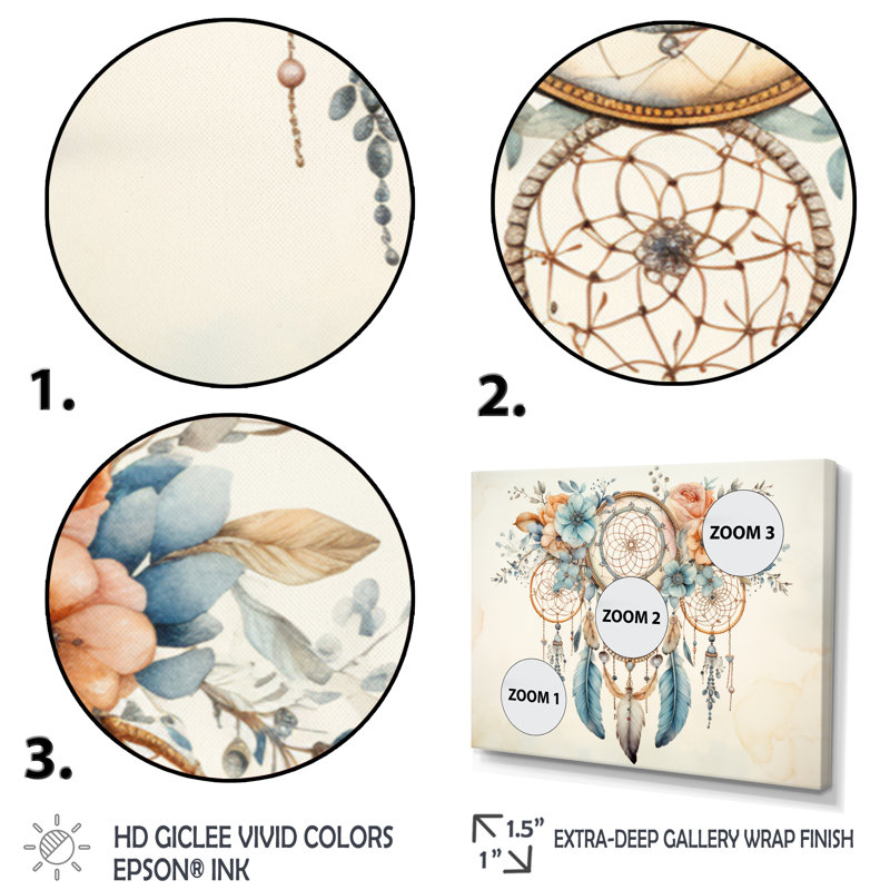 Teal Dreamcatcher Vintage Whispers - impressions sur toile, H 30 po x l 40 po x P 1,5 po, Cadre flottant doré