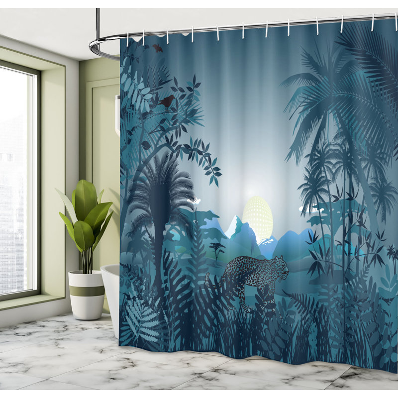 Union Rustic Teal Shower Curtain Tiger in Rainforest Teal, 70"H x 69"W