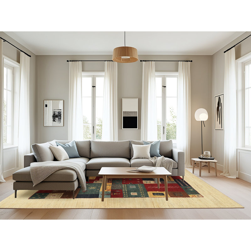 Tapis beige/noir/rouge contemporain, Rectangle 8 pi x 10 pi