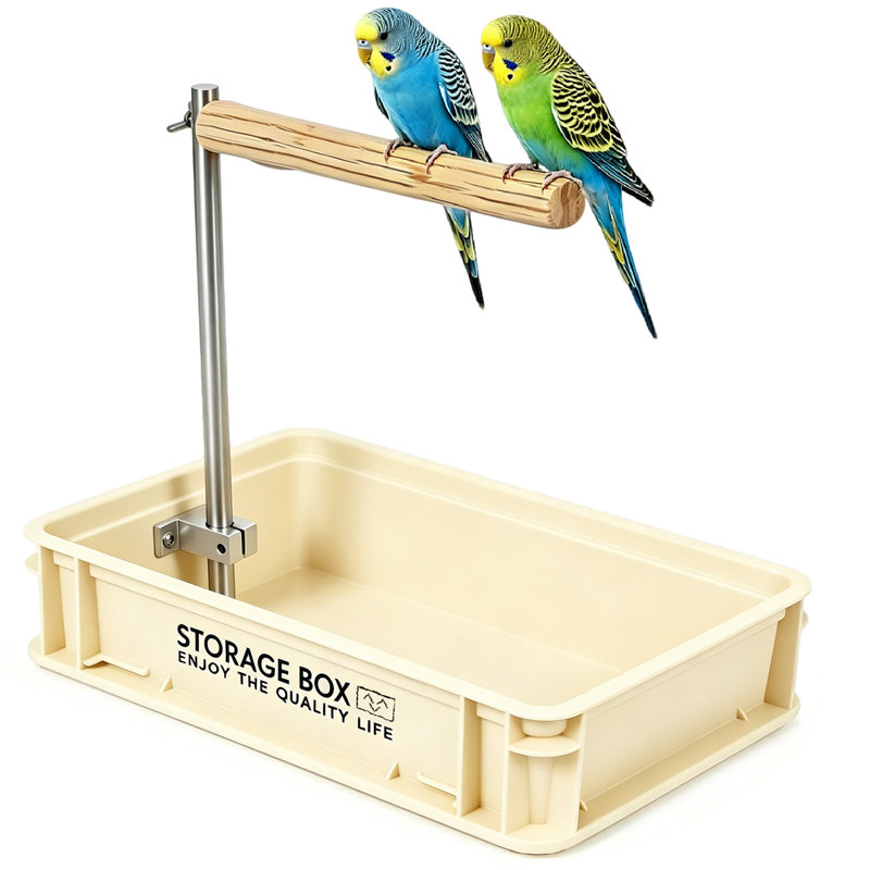 Perchoir d'oiseau avec plateau en plastique, intérieur, beige