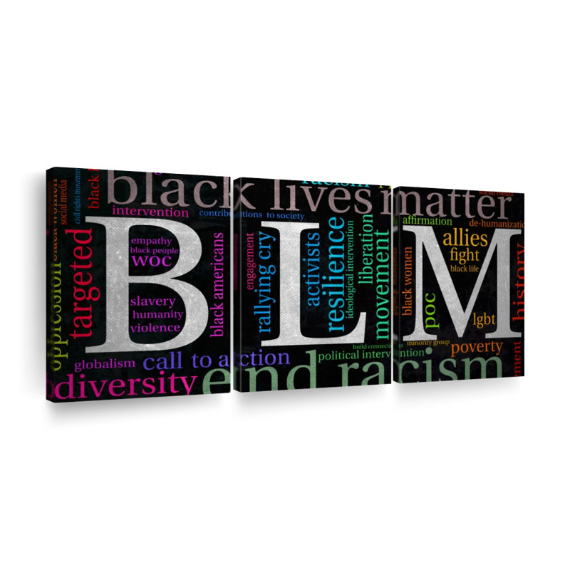 Ensemble de 3 pièces sur toile BLM Word Cloud, H 12 po x l 26 po x P 1 po