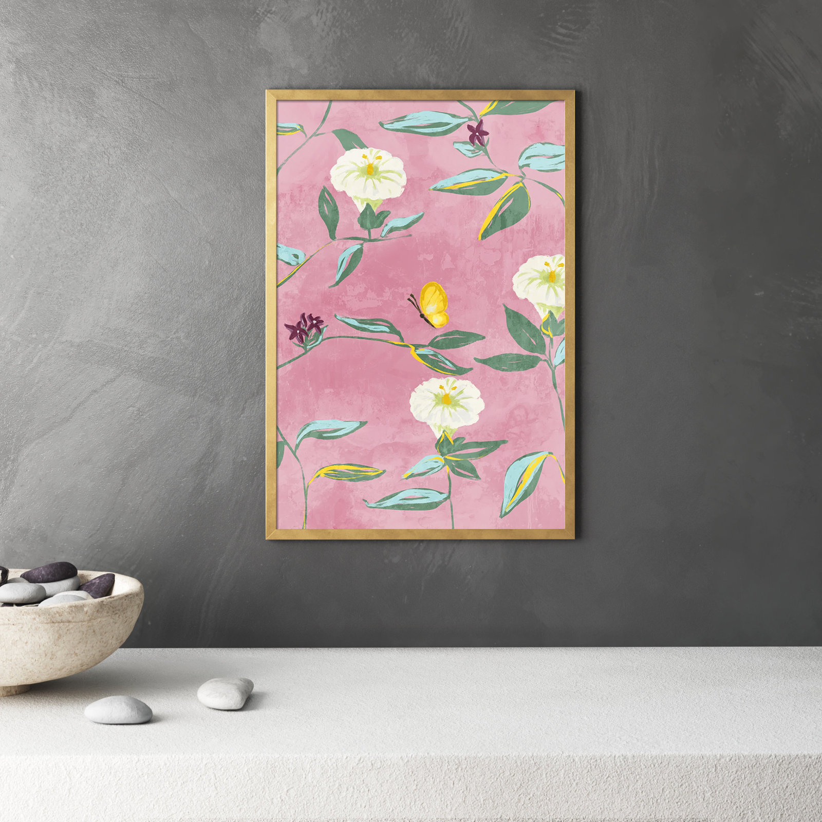Floral Spring Tapestry Pattern Print, 32" H x 22" W, Gold
