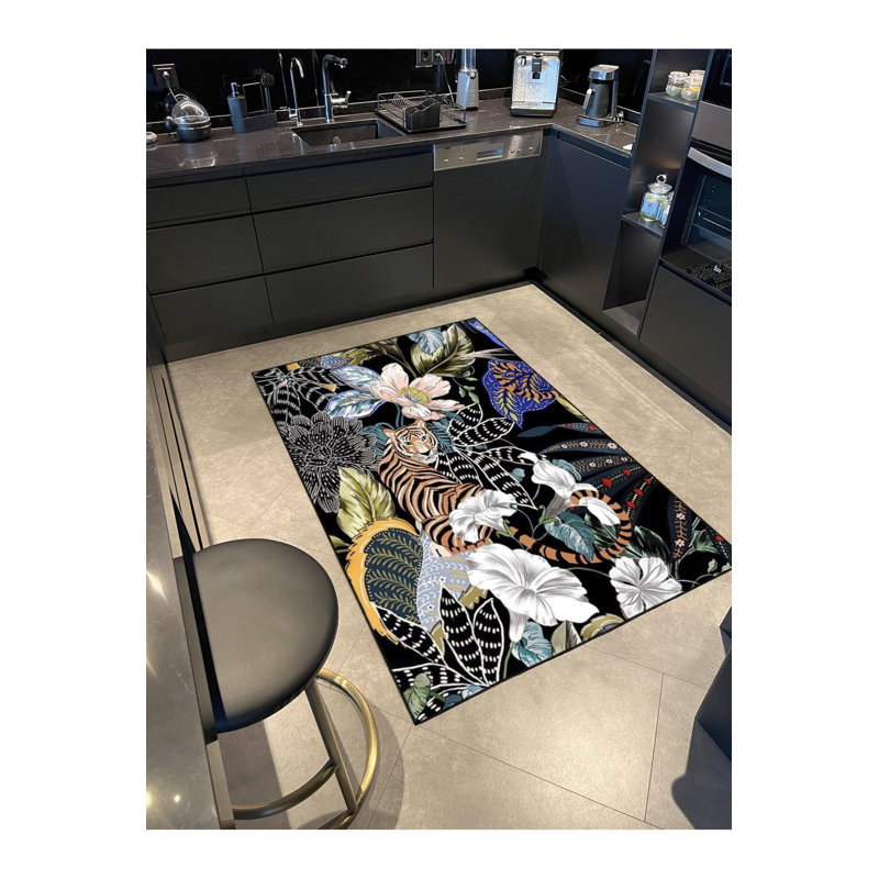 Tapis décoratif noir à motif animalier noir, Sous-tapis carré 3 pi 11 po inclus