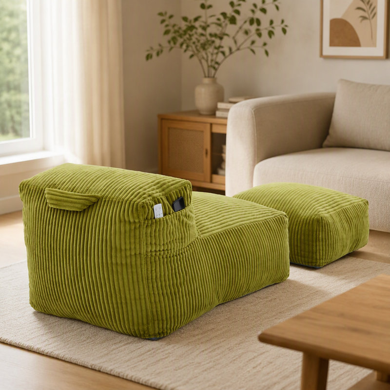 Fauteuil à billes avec repose-pieds, Olive