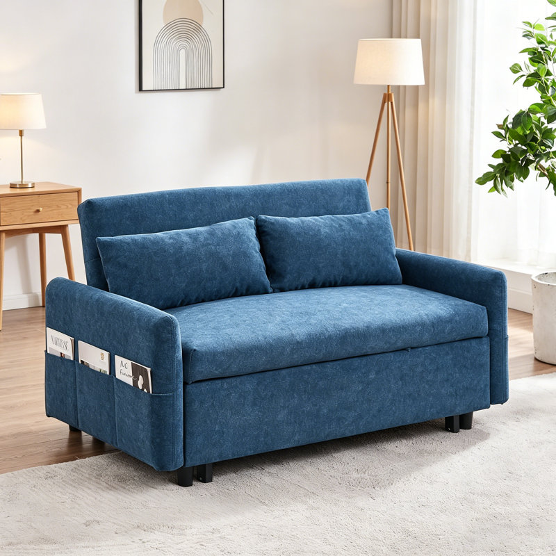 Brynjolf Daybed, Daybed With Trundle, Day Bed With Trundle, Upholstered Daybed, With Storage, Blue Microfiber