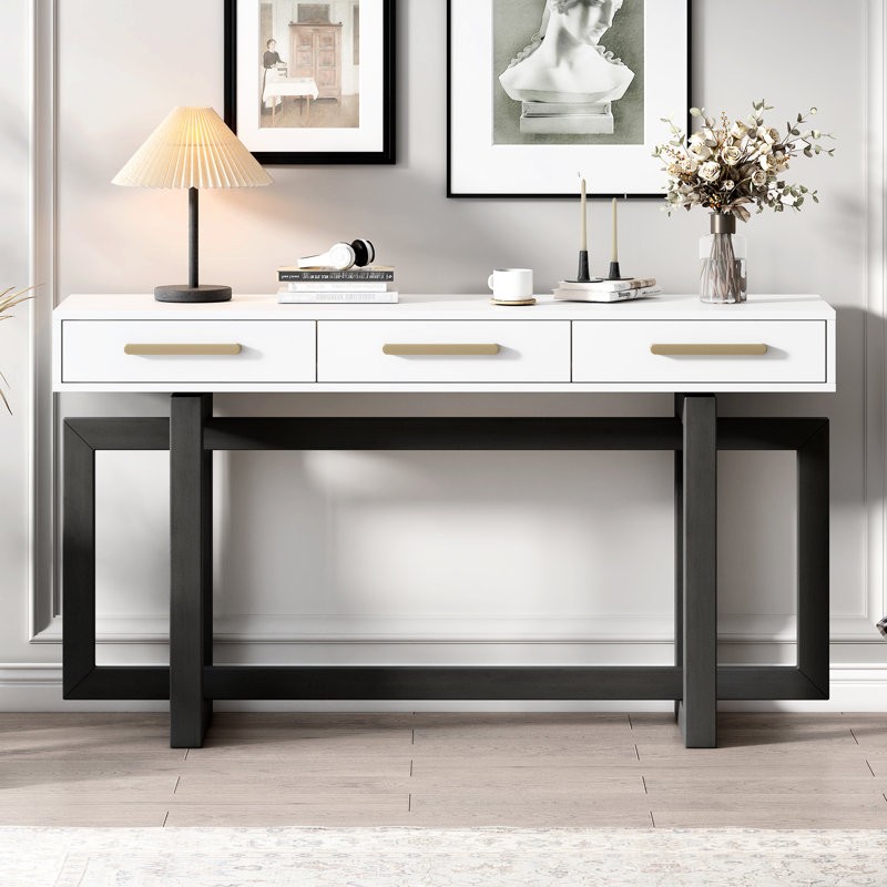 Longue console à 3 fonctions, pour le salon - option de rangement moderne gris et blanc, couloir