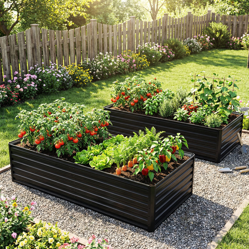 2 pots à fleurs en métal galvanisé 6 x 3 x 2 pi pour le jardinage de légumes et de fleurs à l'extérieur, renforcés avec 4 barres de support