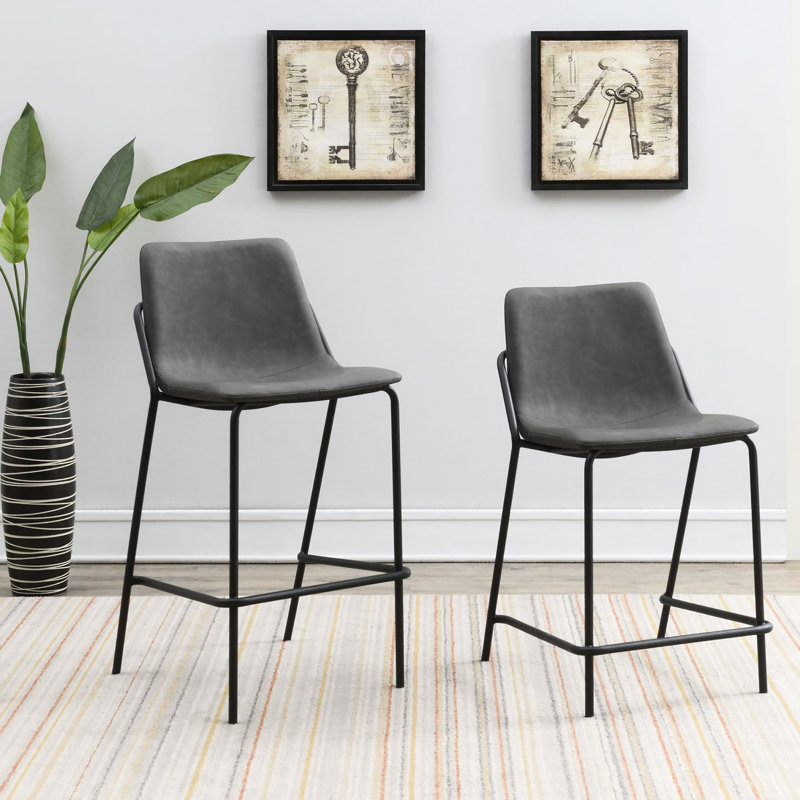 De 2 tabourets de comptoir, gris, noir, repose-pieds pour un confort optimal, siège gris et noir avec repose-pieds,