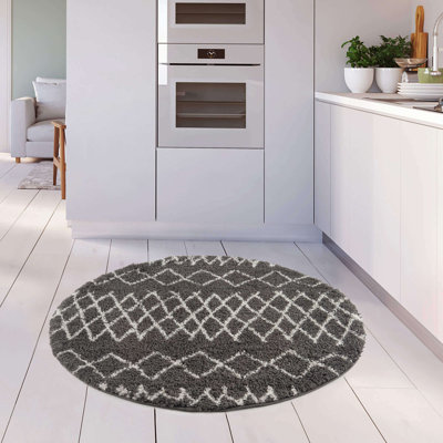 Moroccan Shaggy Collection Rugs Moroccan Design in Dark Grey/Ivory