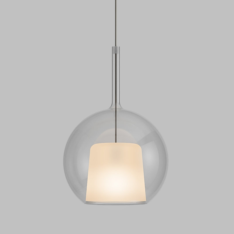 GLO 1 - Light Pendant, White, 15" H x 9.8" W x 9.8" D, Transparent Glass