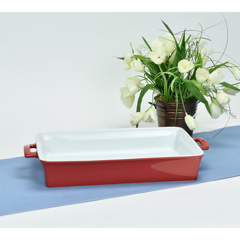 Prep & Savour Geurie Rectangle Stoneware Baker Bakeware, Red