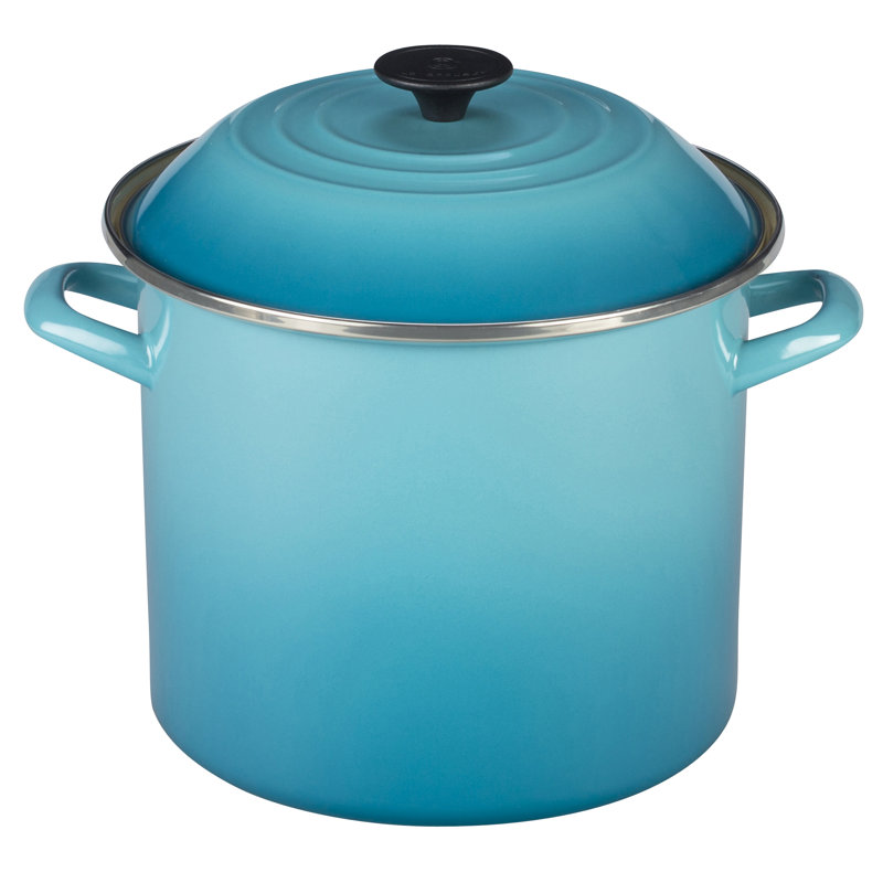 Caribbean Blue Enamel Steel 10 Quart Stockpot with Lid