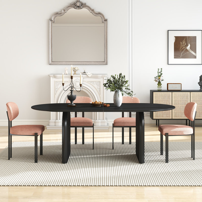 Ensemble de table de salle à manger ovale à double piédestal, 5 pièces: table, 4 chaises, Noir, Orange