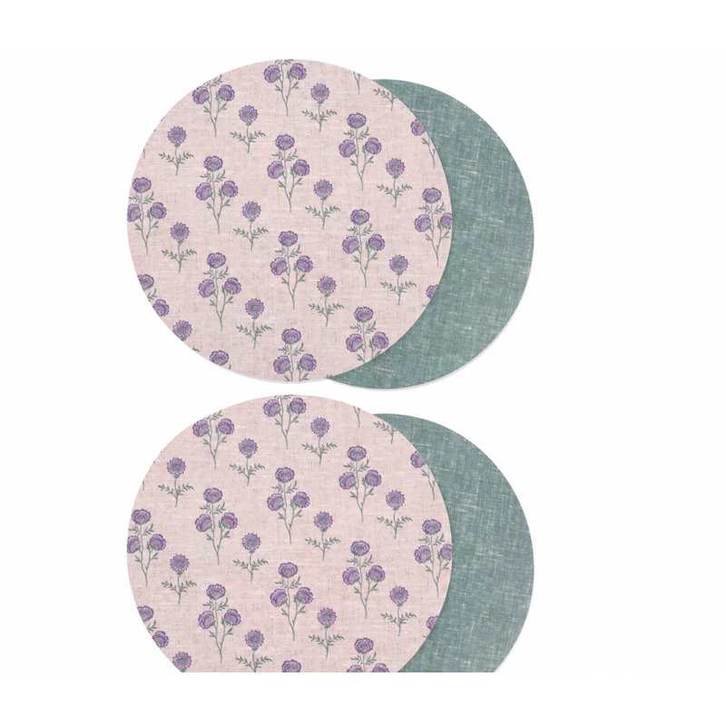 Ensemble de 4 napperons réversibles en vinyle Riviera - sauge à motif floral, Sage Floral
