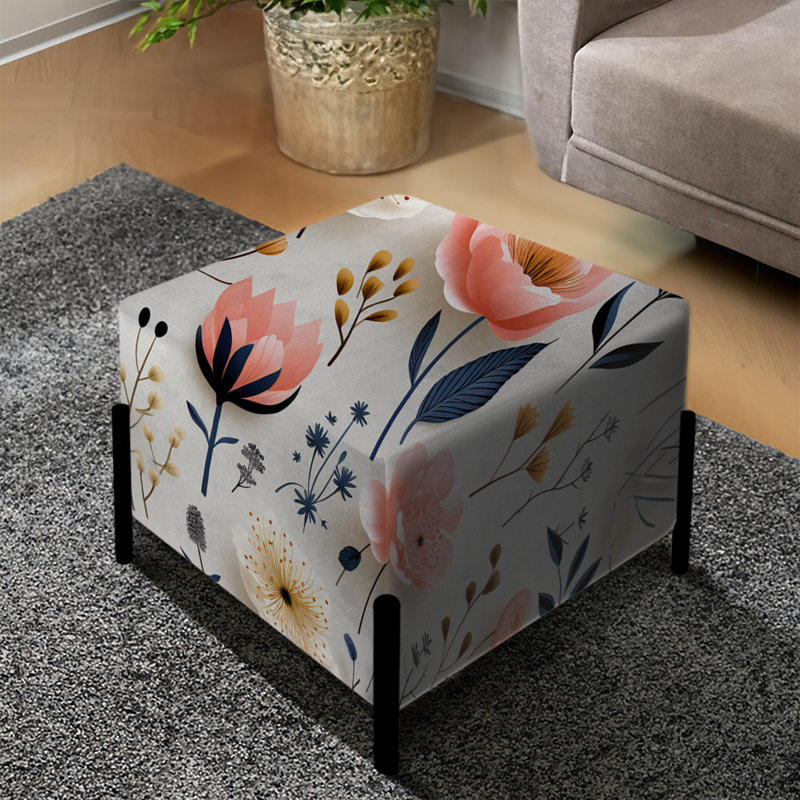 Repose-pieds carré blanc et rose avec fleurs nordiques Serenity