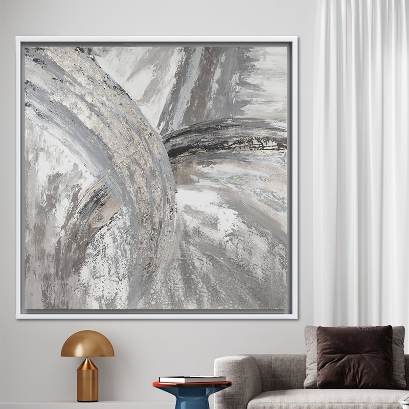 Toile d'art moderne en marbre argenté moderne pour décoration murale tendance dans des tons de gris, Blanc, H 57 po x l 57 po