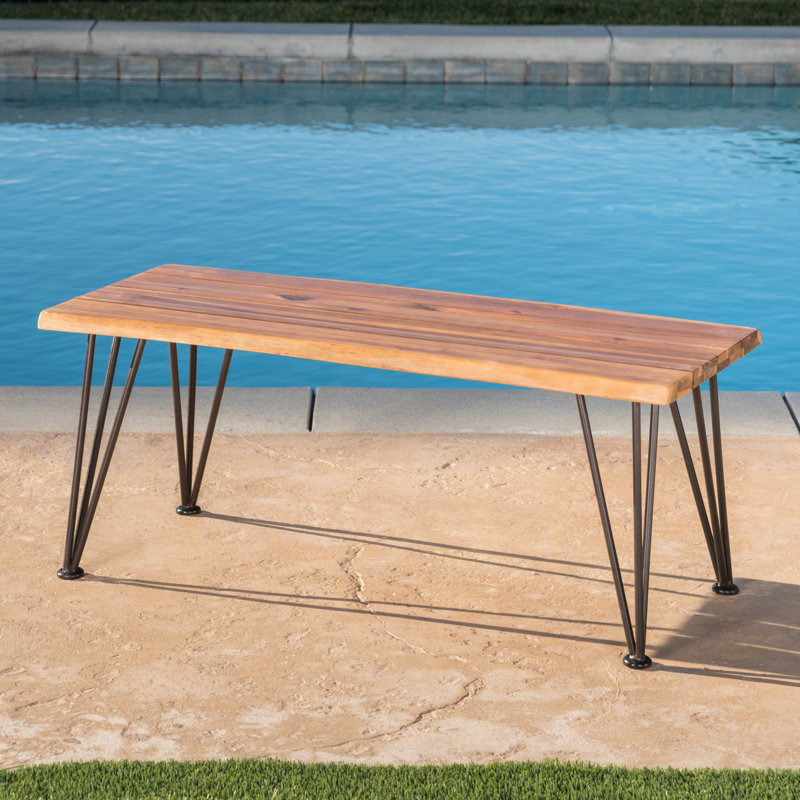 Table basse en bois avec pieds en fer rustique pour patio, 18 po x 43 po 18 po, aspect et arrière-cour P 18 po x l 43 po