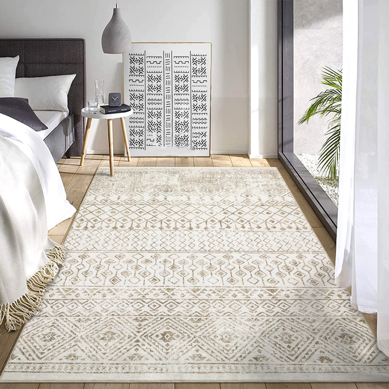 Tapis de chambre à coucher lavable à motif géométrique doux et antidérapant, Rectangle 9 pi x 12 pi