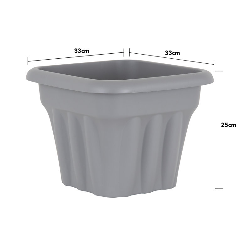 Wham Vista Square Planter Upcycle Grey, 25cm H x 33cm W x 33cm D