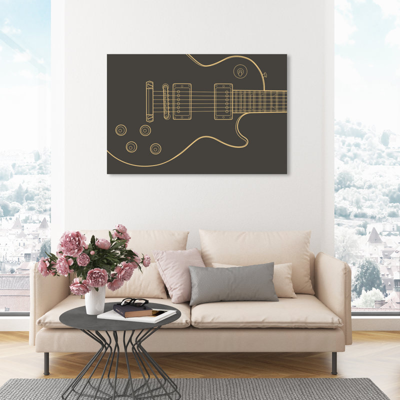 Guitare, impression sur toile, H 30 po x l 45 po, Toile tendue