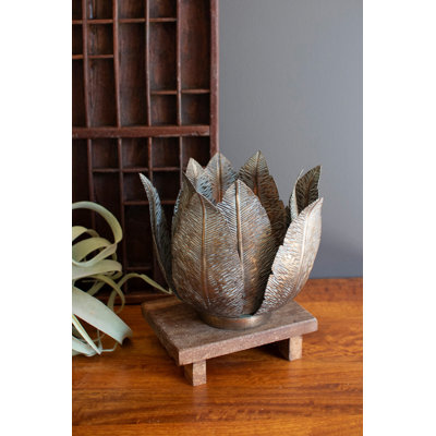  Decorative Glass Hurricane Antique Brass Leaf Base 8" H Indoor Accent