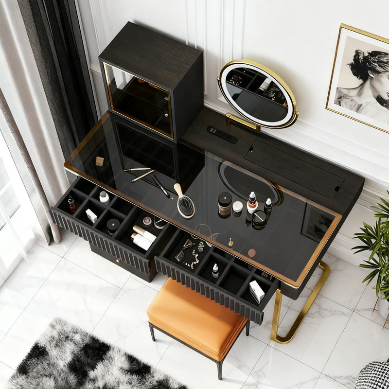 Ensemble de coiffeuse 47,24 "avec prise de courant moderne avec tabouret de maquillage et miroir lumineux à DEL