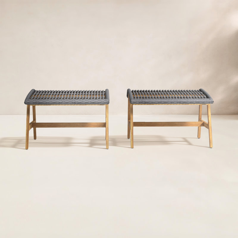 Repose-pieds extérieur en teck Anyston, Gris foncé