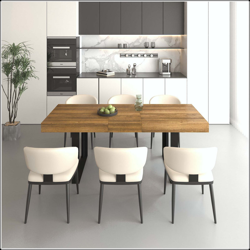 Table de salle à manger extensible en bois vieilli avec base noire, H 29,53 po x l 78,74 po x P 31,5 po, Brun et noir