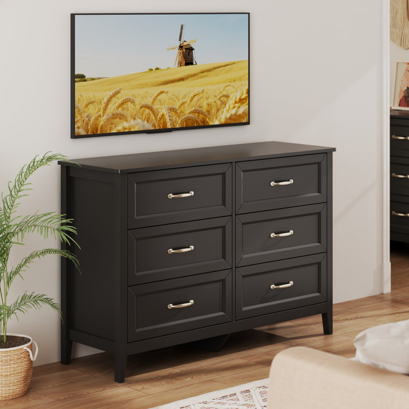 Ahomly 6-Drawer Double Dresser, Black