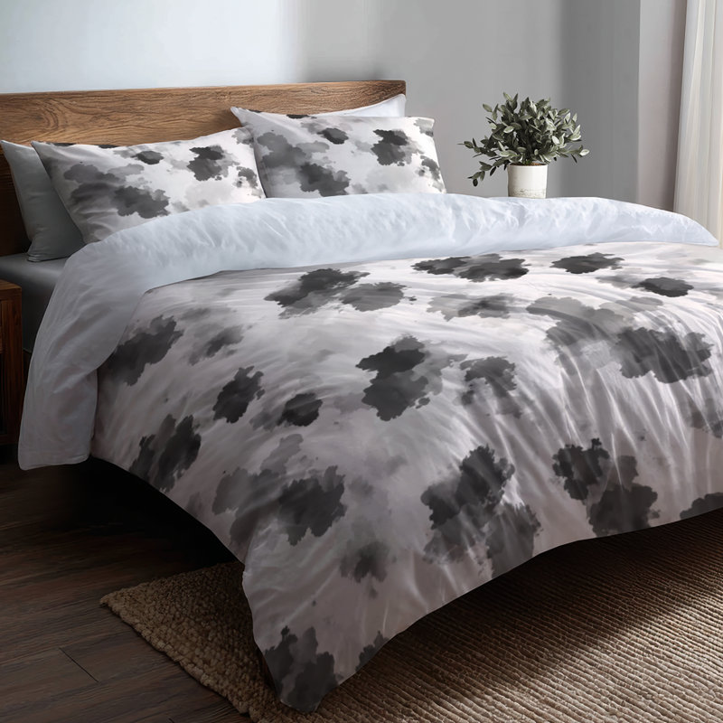 Ensemble de literie moderne de 3 pièces - Ensemble de housse de couette et coussin décoratif à encre noire et blanche