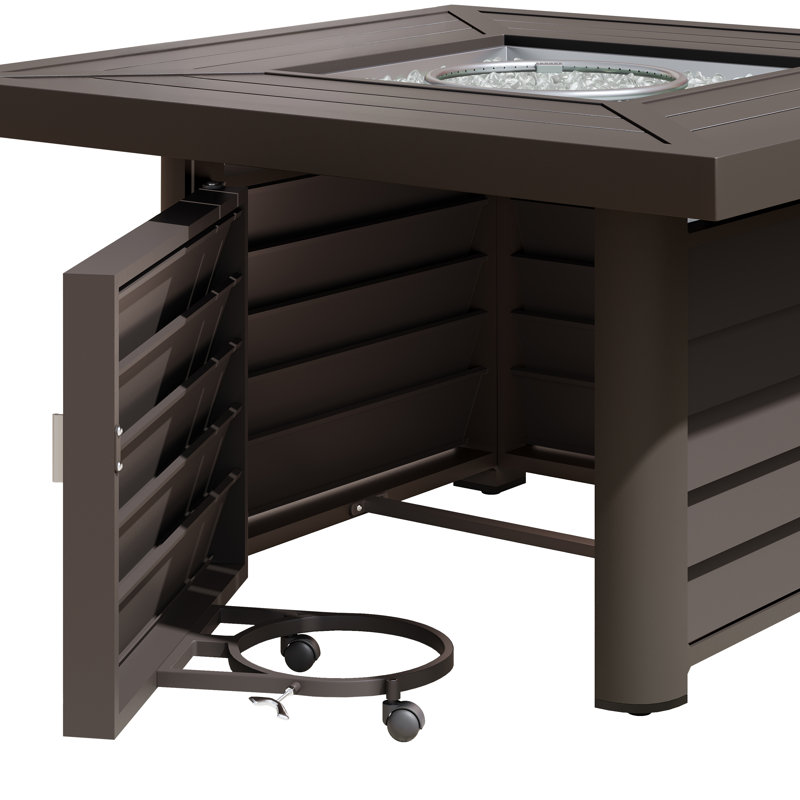 Table de foyer d'extérieur au propane en aluminium avec couvercle Baecher, Brun, H 24,61 po x l 41,9 po x P 41,9 po