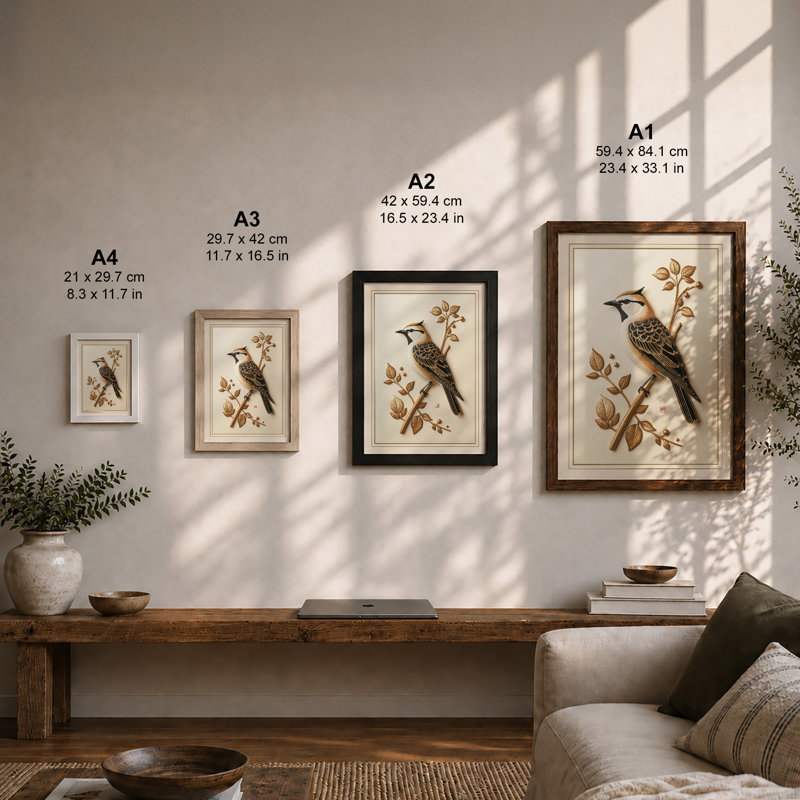 Bird Among Botanicals Botanical - Print, A1 - 84.1 x 59.4 cm, Oak